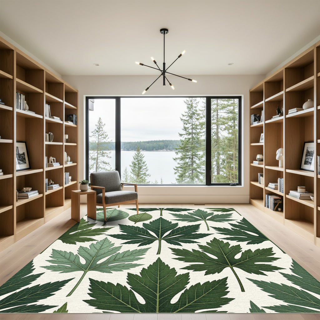 Lush Emerald Botanical Forest Leaf Rug