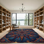 Sunburst Floral Medallion Crimson Blue Rug
