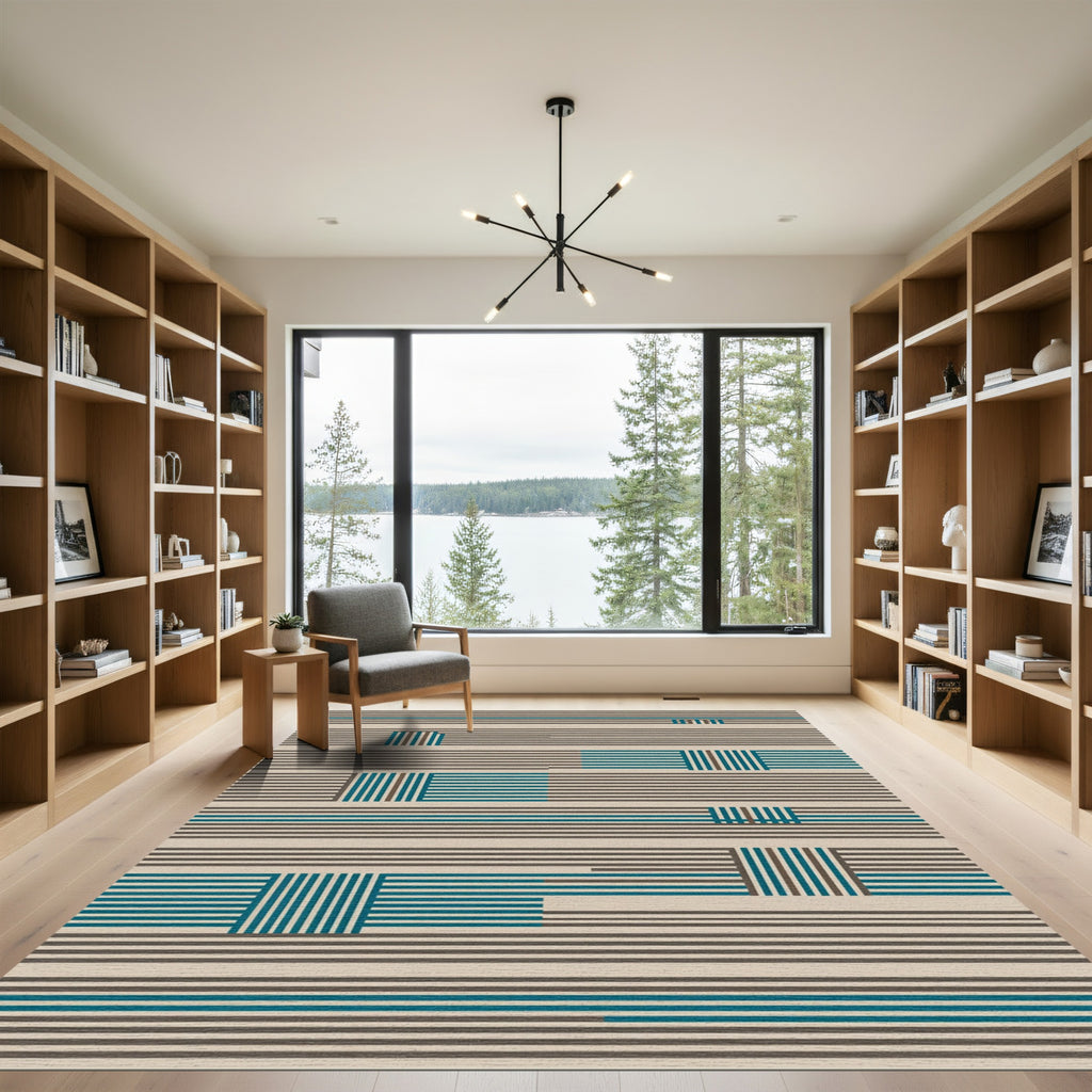 Modern Teal Geometric Stripes Rug