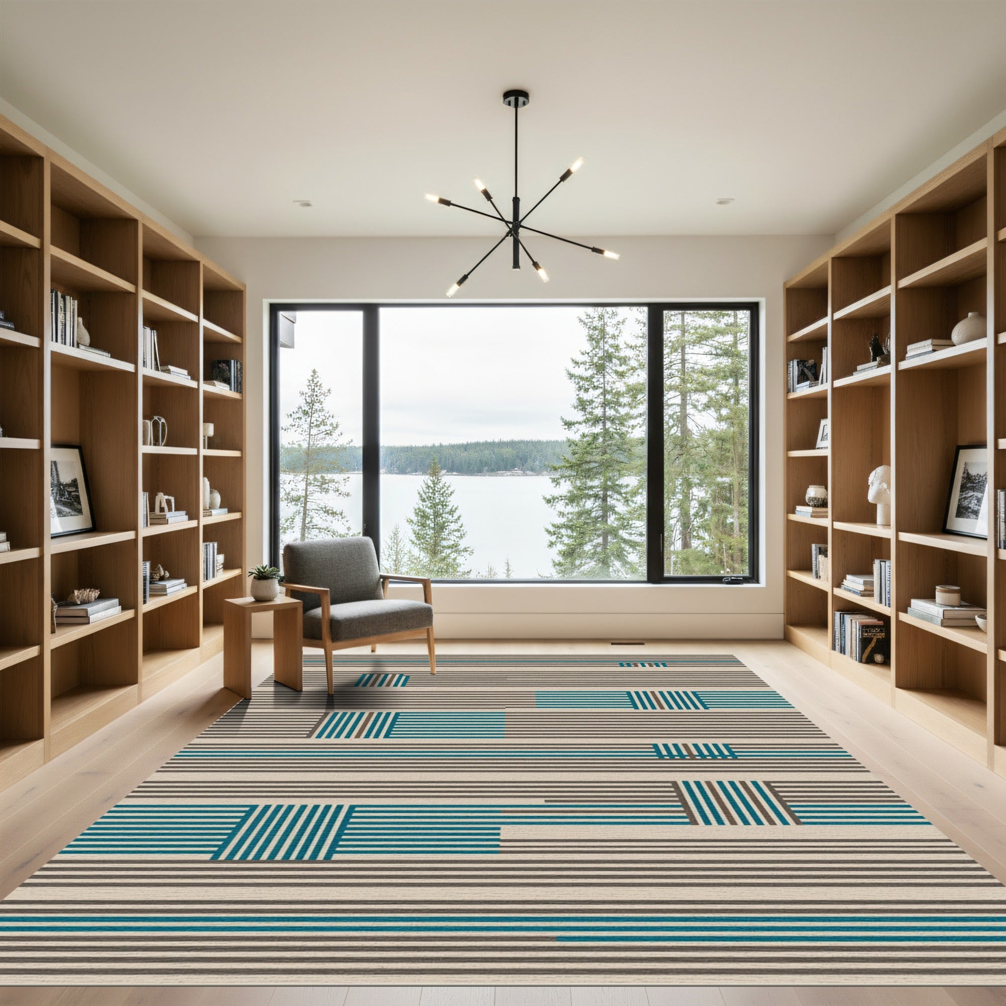 Modern Teal Geometric Stripes Rug