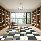 Modern Gray Beige Geometric Grid Rug