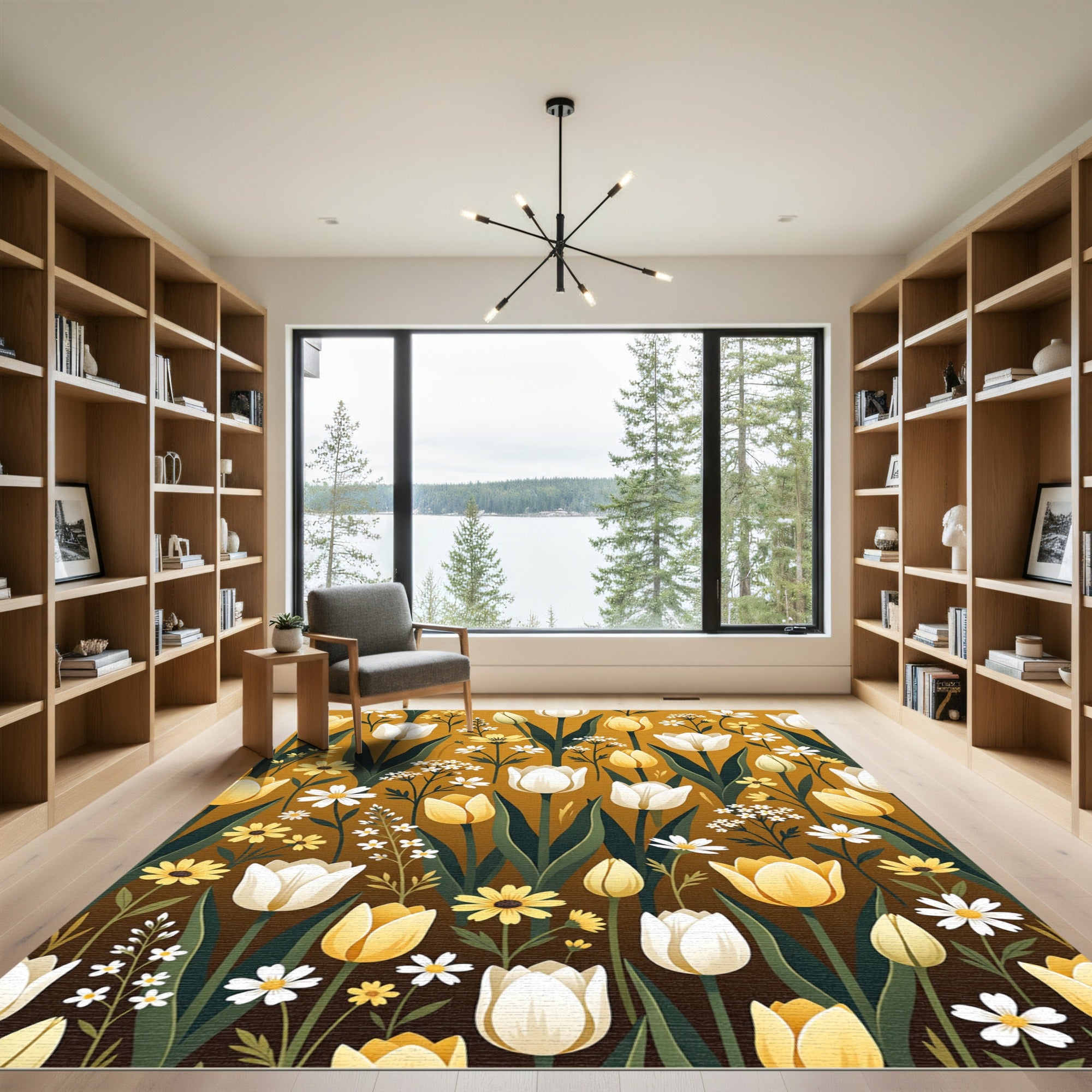 Golden Tulip and Daisy Meadow Botanical Rug