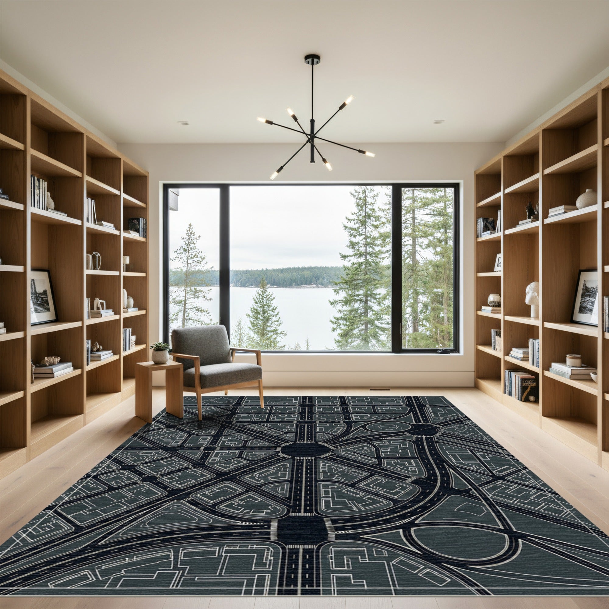 Dark Urban Cityscape Aerial Road Layout Rug