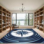 Metallic Navy Compass Rose Circular Rug