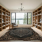Ornate Bronze Silver Filigree Medallion Rug