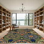 Green and Orange Geometric Star Mosaic Rug