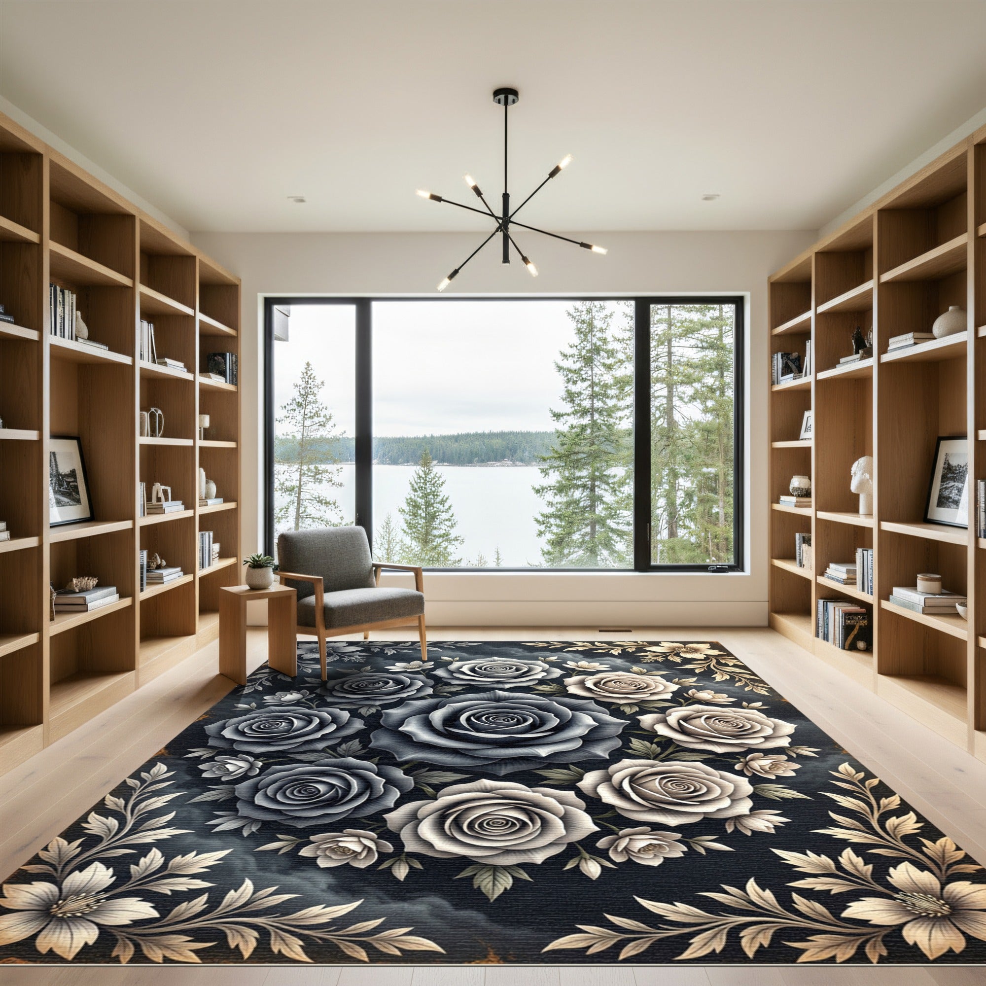 Dark Floral Blossom Arrangement Rug