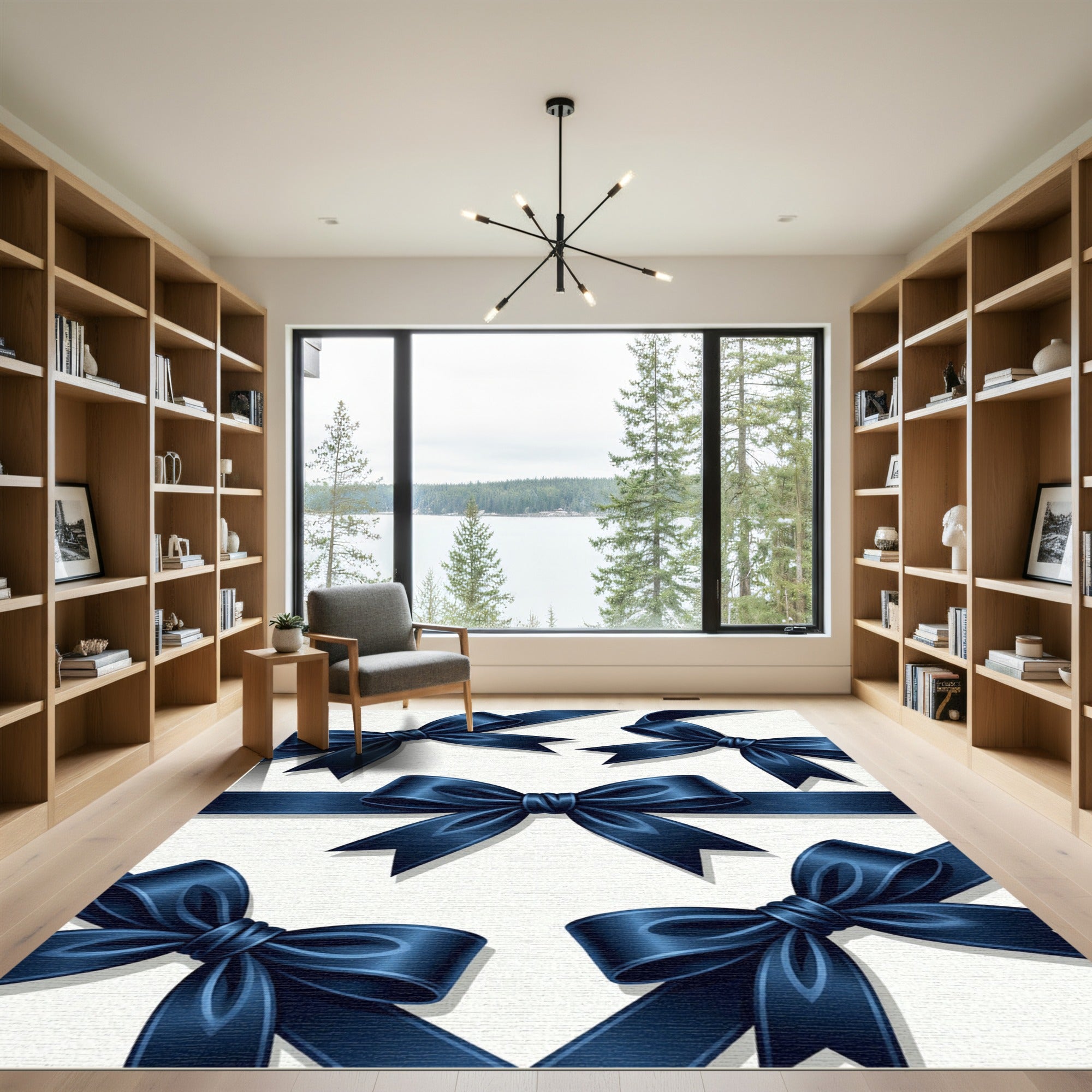 Elegant Midnight Navy Satin Ribbon Rug
