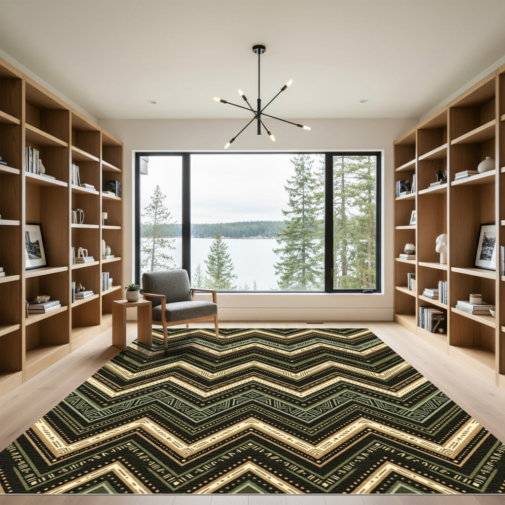 Earth Tone Chevron Boho Geometric Zigzag Rug