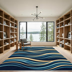 Abstract Golden Blue Flowing Wave Rug