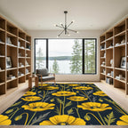 Golden Poppy Botanical Navy Floral Rug