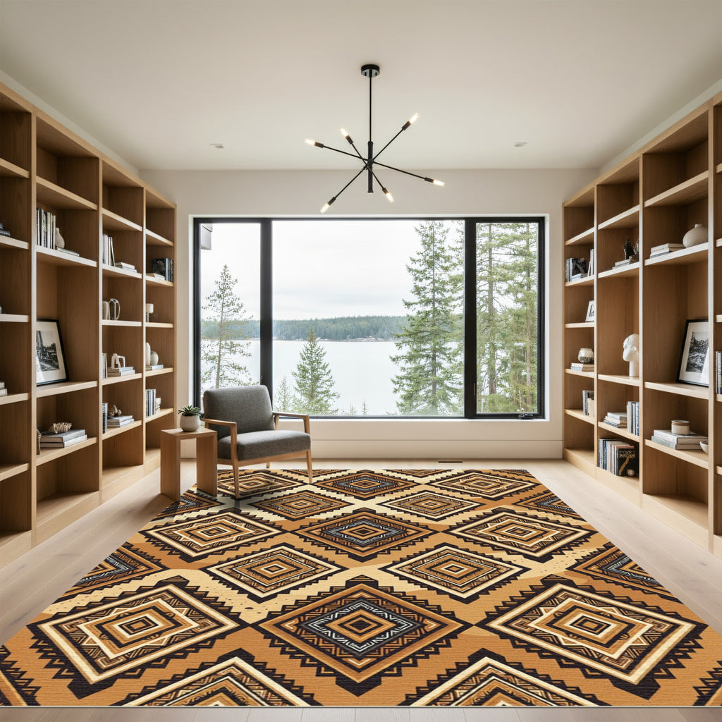 Geometric Earthy Tone Diamond Grid Rug