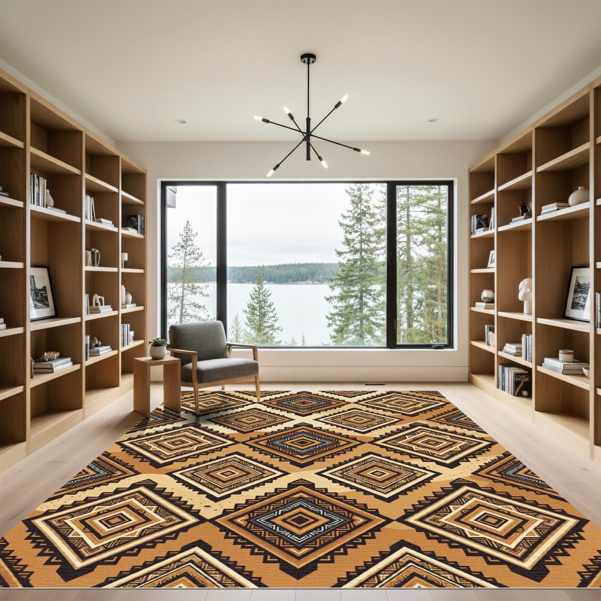 Geometric Earthy Tone Diamond Grid Rug