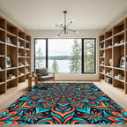 Vibrant Teal Orange Mandala Bloom Rug