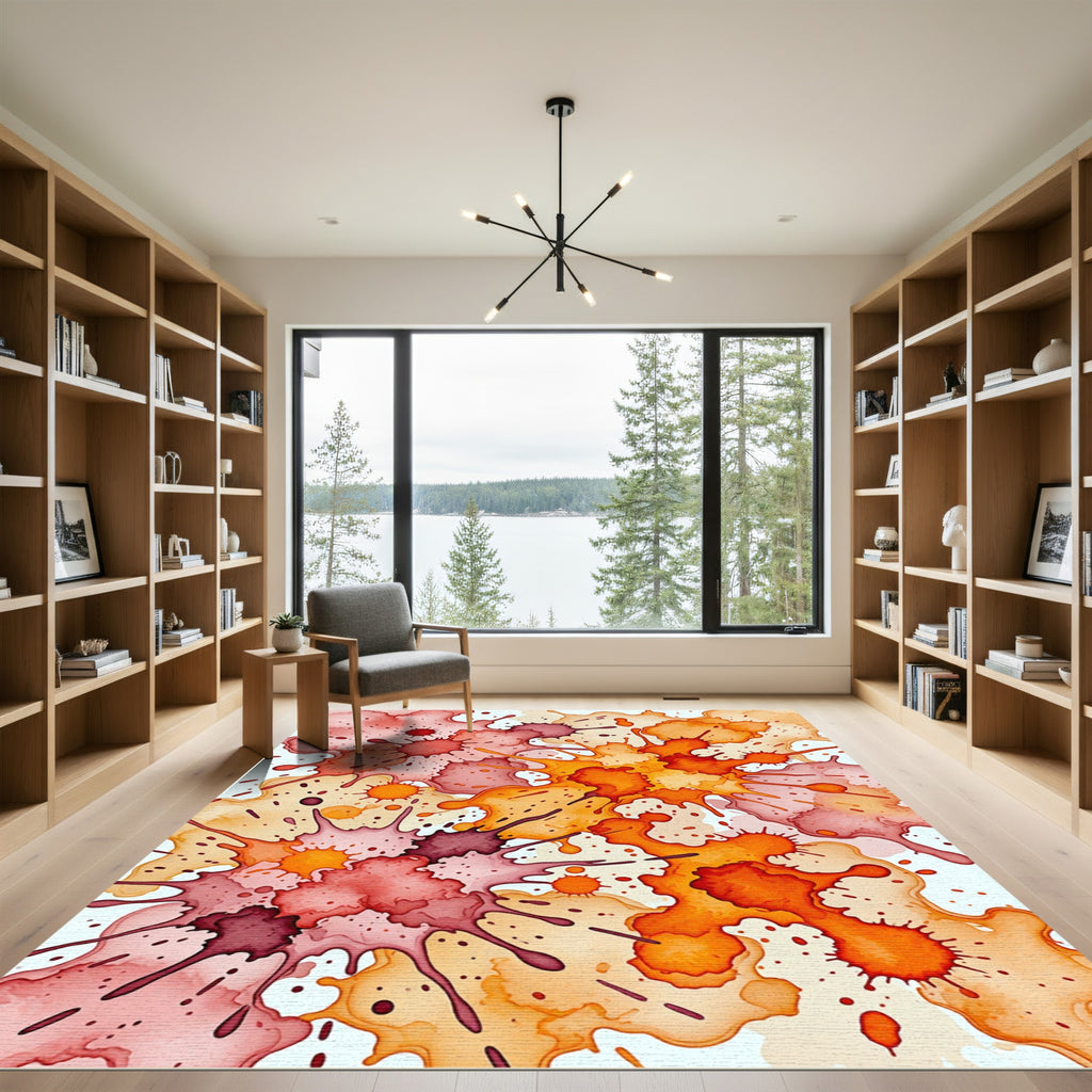 Vibrant Warm Watercolor Ink Splatter Rug