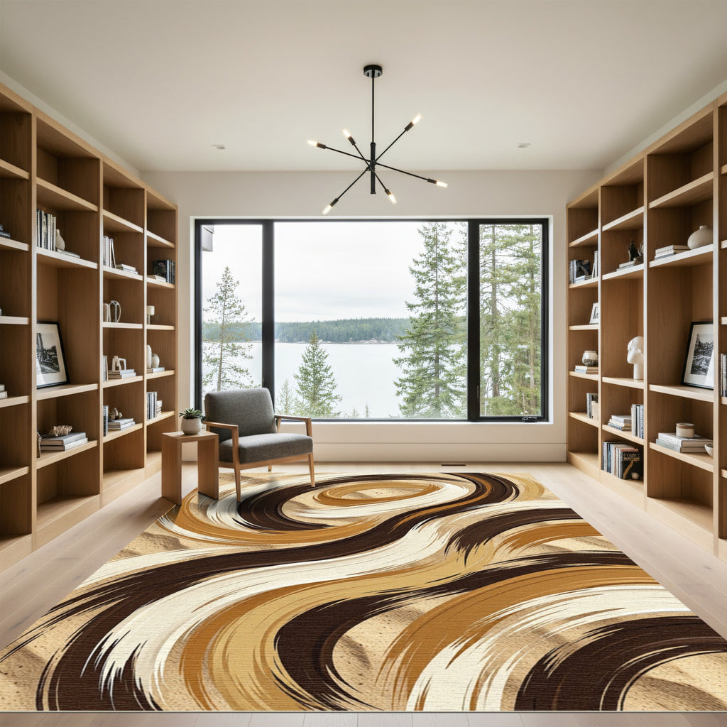 Warm Earth Tone Swirl Abstract Rug