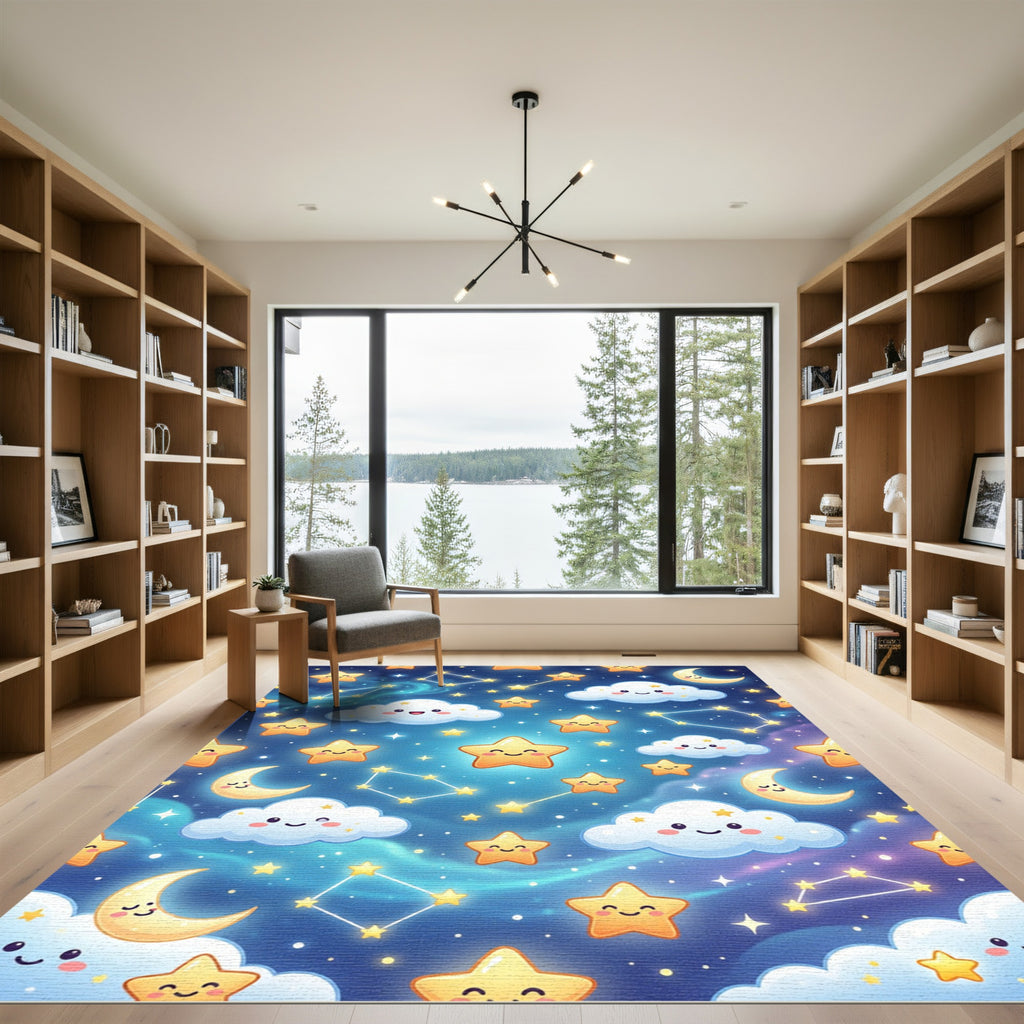 Cute Kawaii Celestial Moon Star Sky Rug