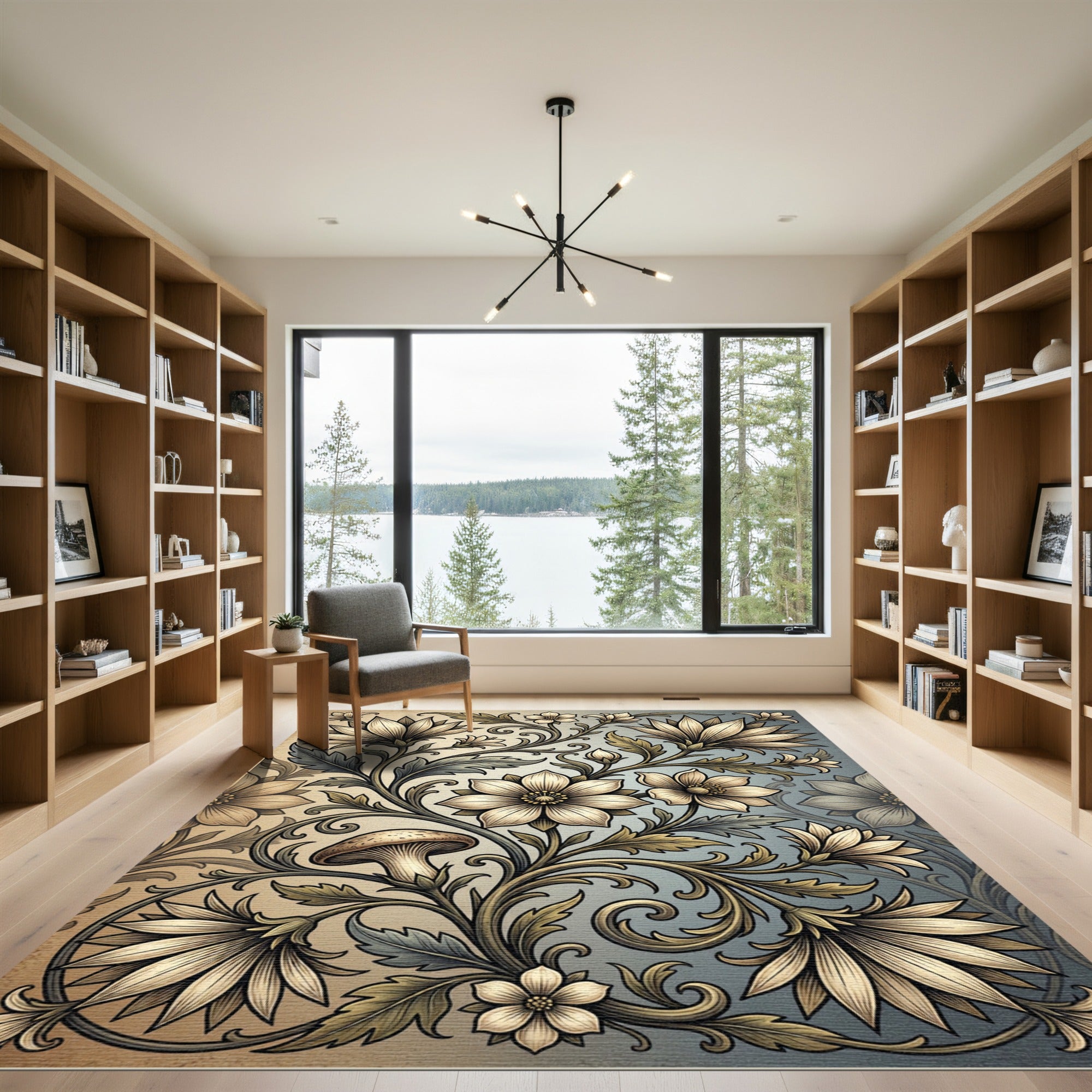 Vintage Floral Swirl Mushroom Motif Rug