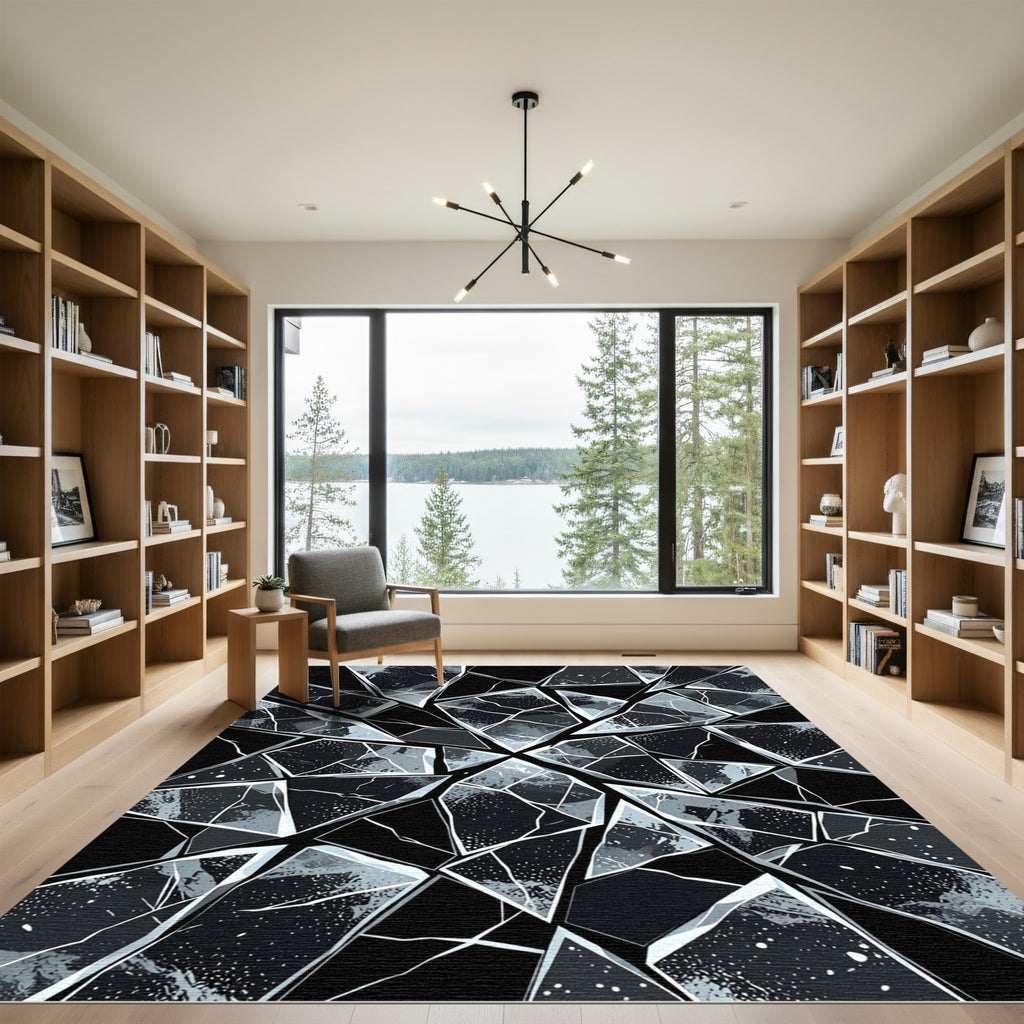 Modern Monochromatic Shattered Geometric Art Rug