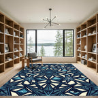 Geometric Nautical Star And Ocean Wave Rug