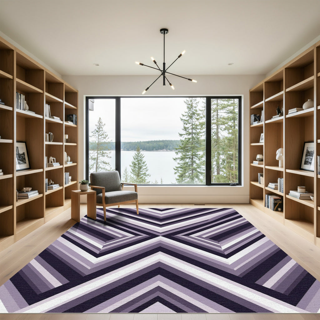 Monochrome Angular Chevron Lines Geometric Rug