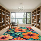 Vibrant Tropical Hibiscus Floral Art Rug