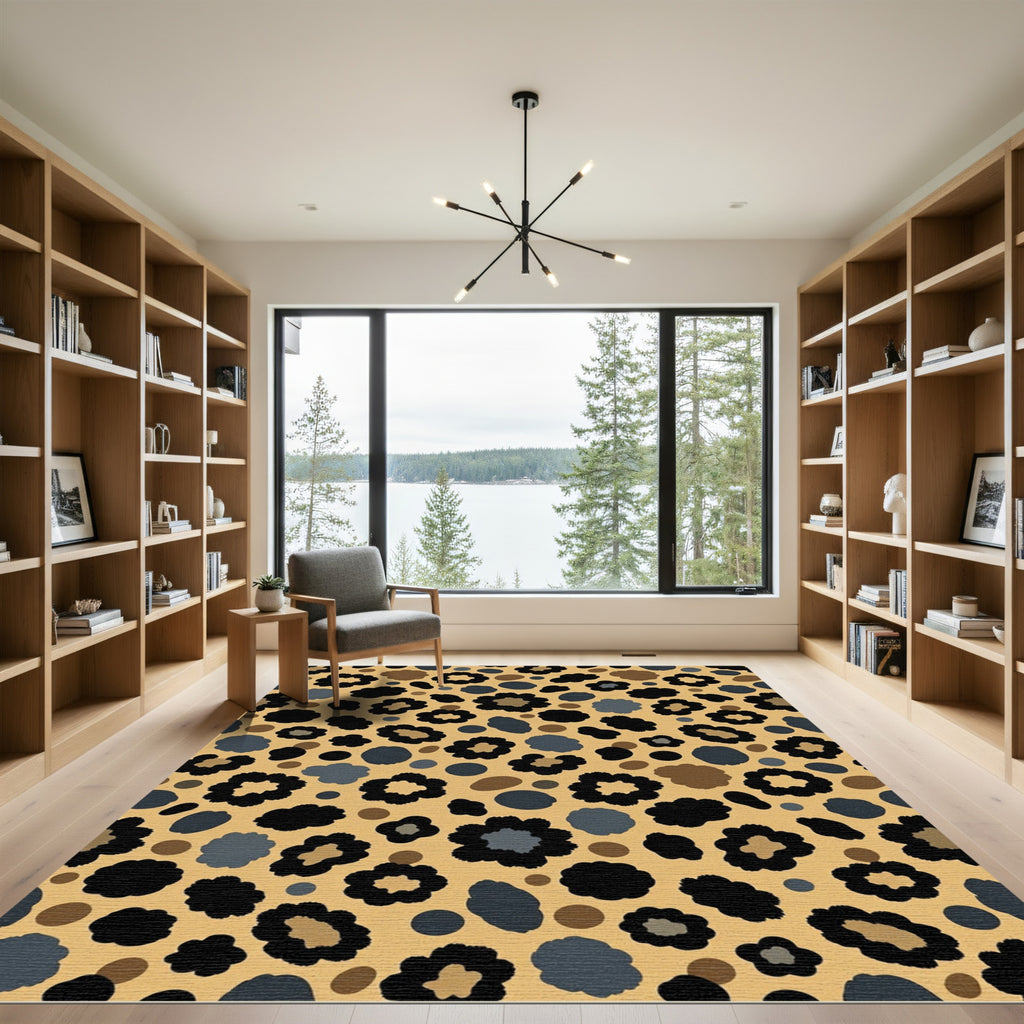 Brown Gold Animal Print Floral Rug