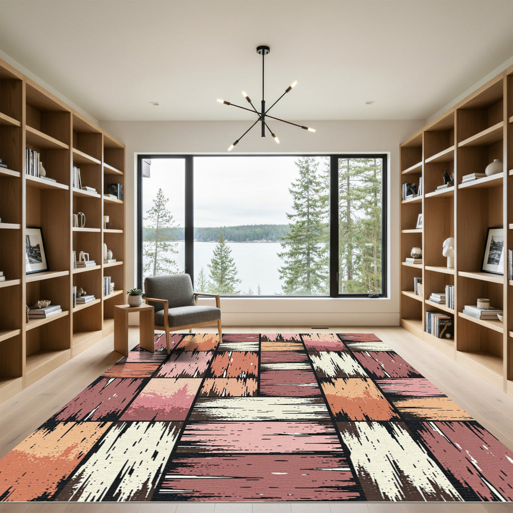 Warm Earth Tone Vertical Stripe Rectangles Rug
