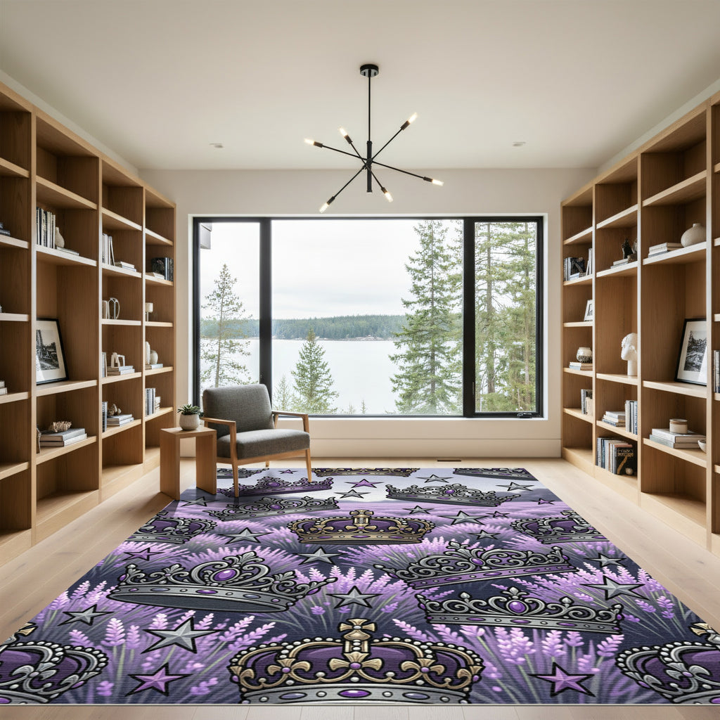 Regal Purple Crown and Star Landscape Rug