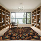 Golden Peacock Feather Mandala Rug