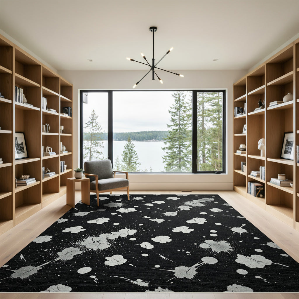 Black White Splatter Texture Rug