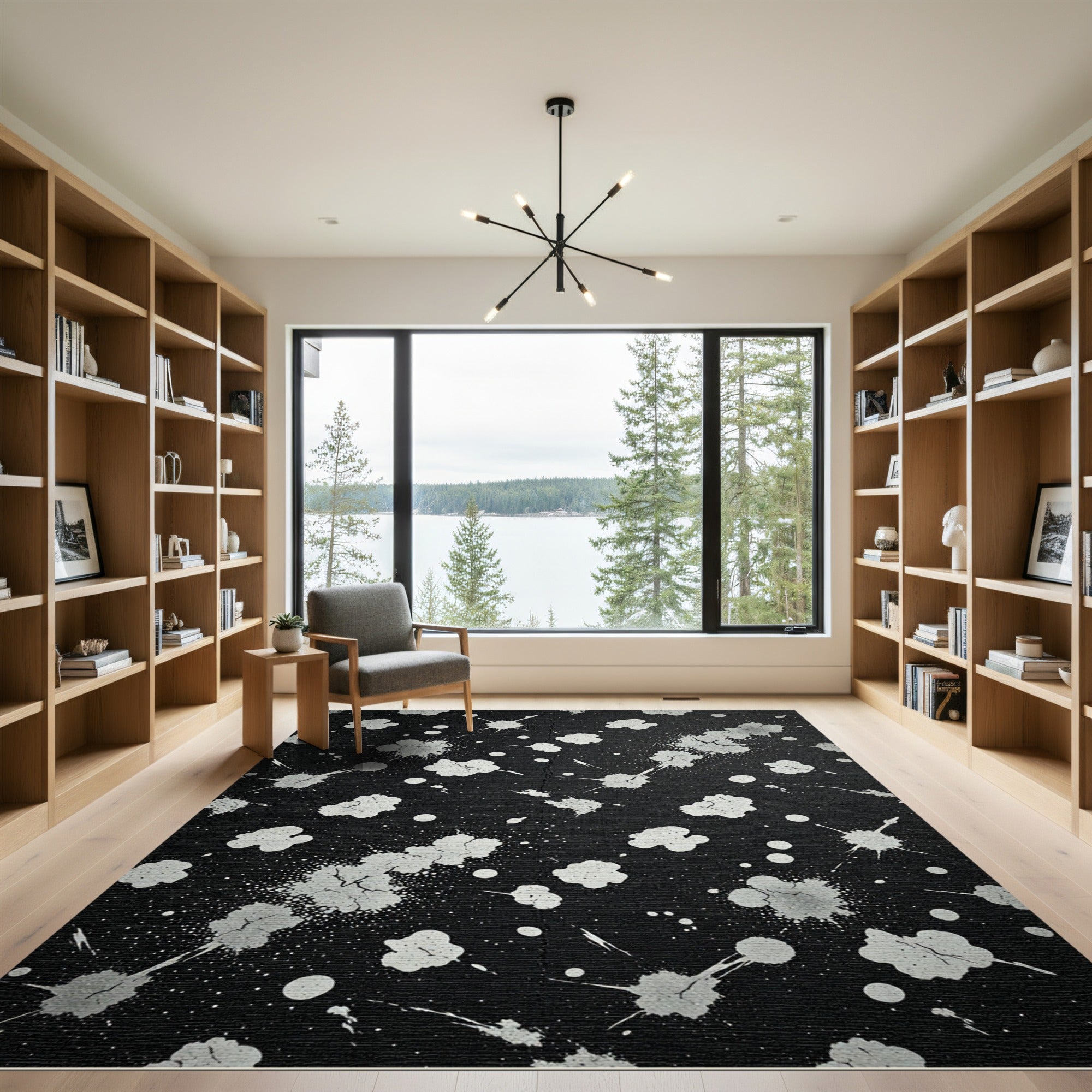 Black White Splatter Texture Rug
