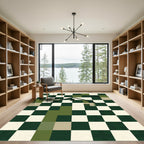 Geometric Forest Green Checkered House Rug