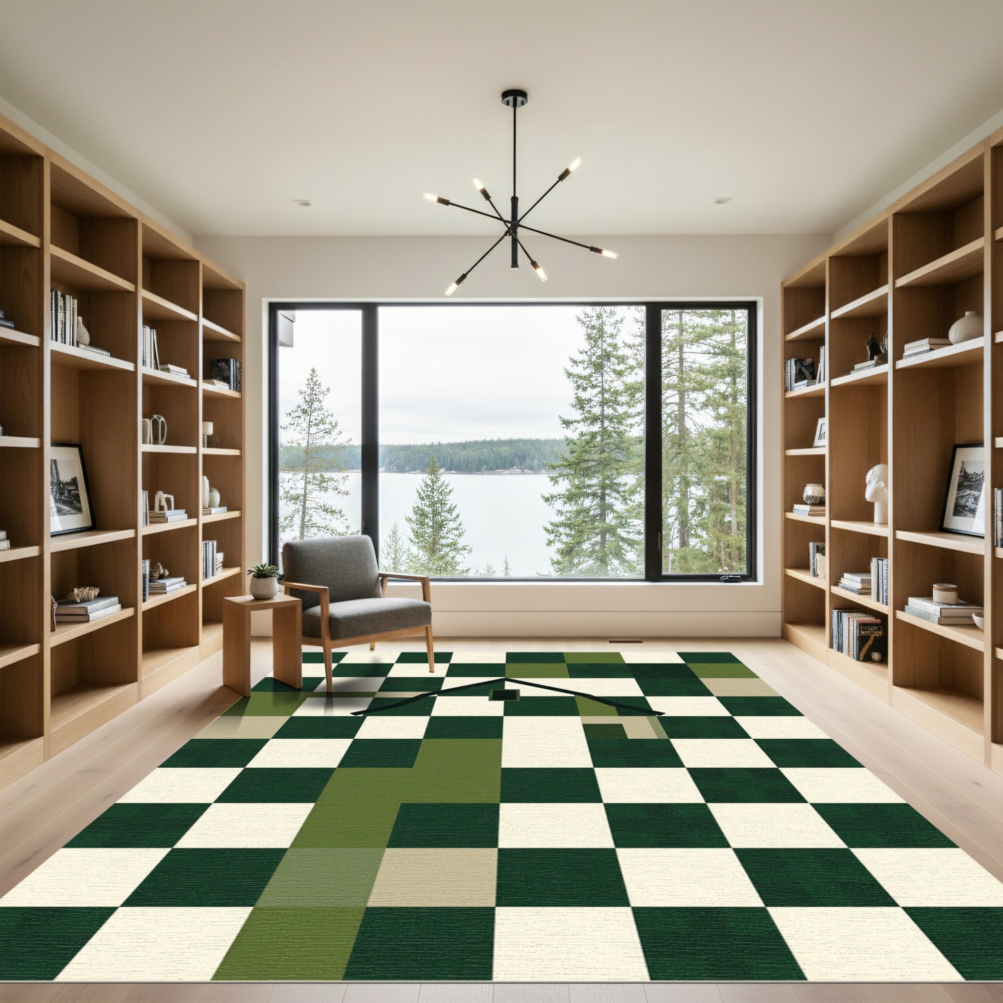 Geometric Forest Green Checkered House Rug