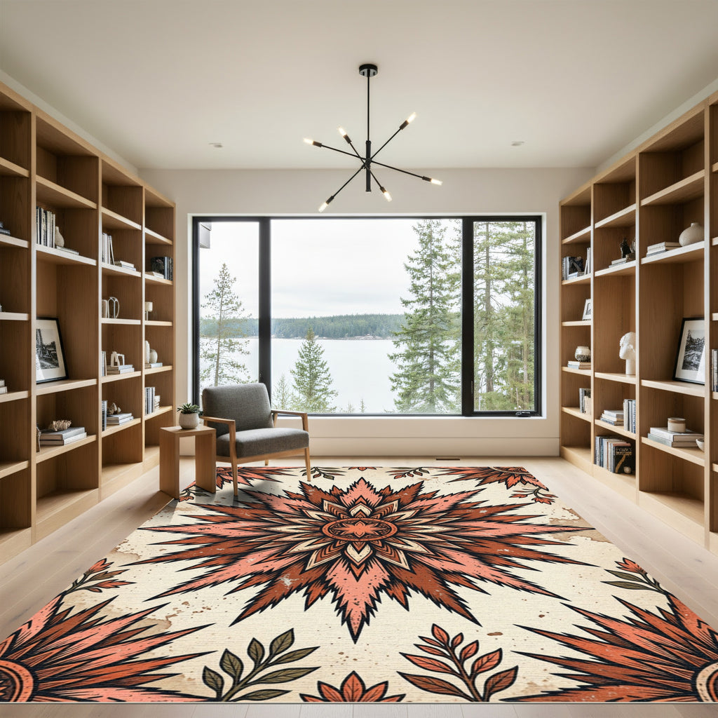 Burnt Orange Floral Starburst Medallion Rug