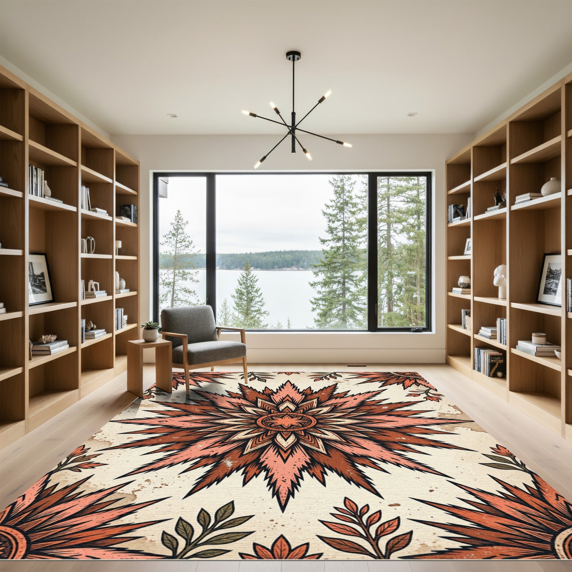 Burnt Orange Floral Starburst Medallion Rug