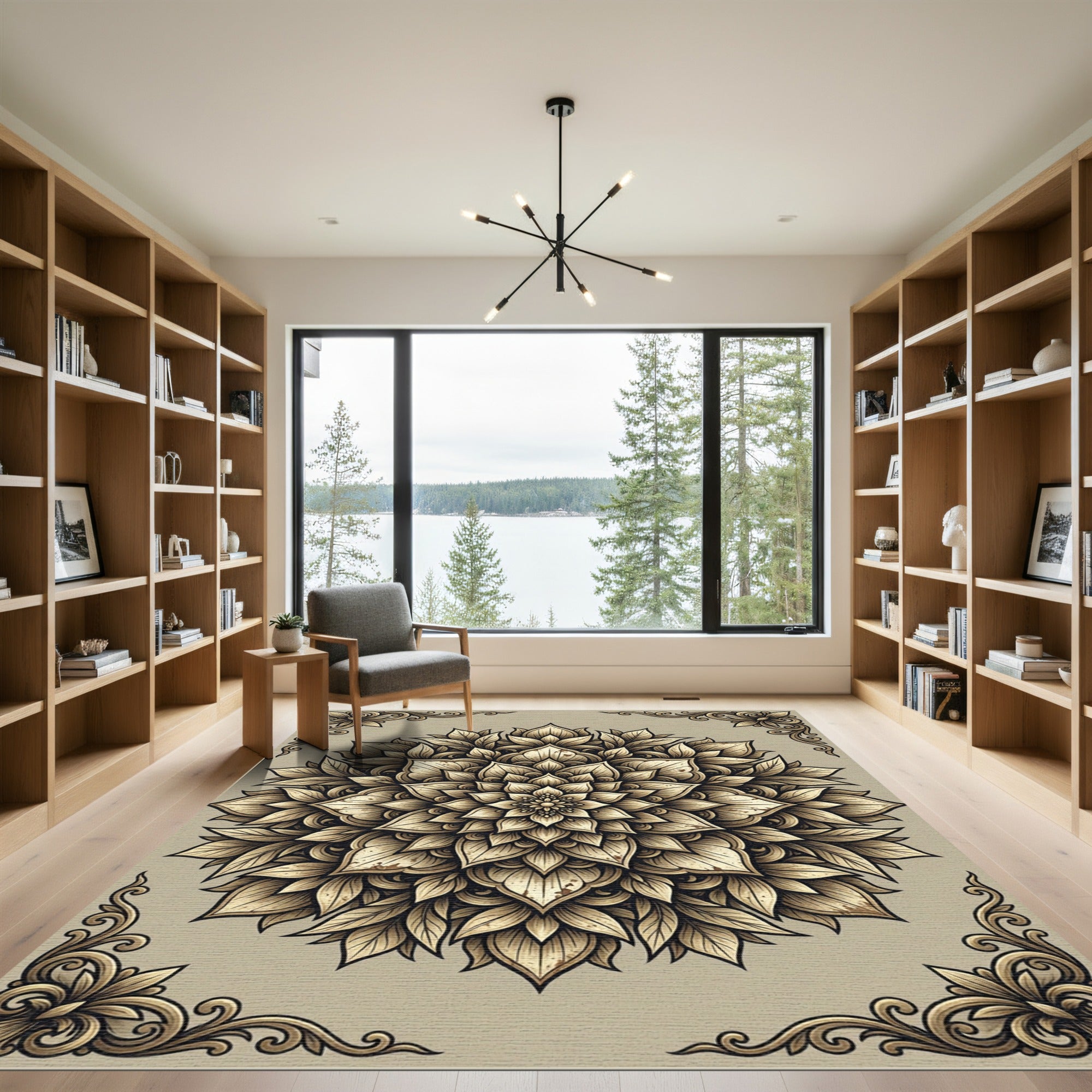 Beige Floral Mandala Ornate Medallion Rug