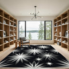 Silver Starburst Floral Black Rug