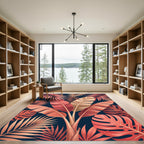 Coral Pink Tropical Leaf Arrangement Rug