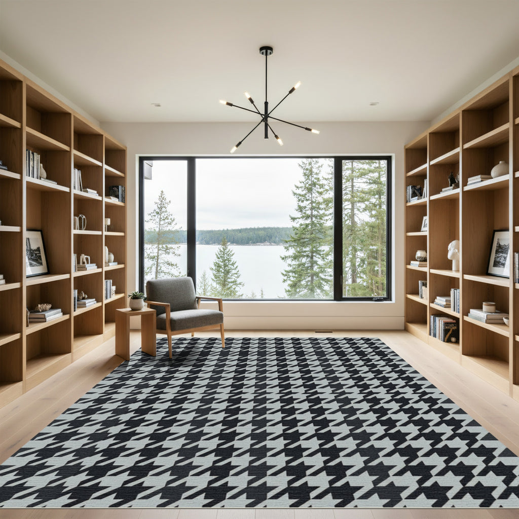 Classic Houndstooth Black Gray Rug