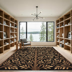Golden Floral Tree Branch Arrangement Rug