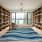 Abstract Blue Wave Rippled Ocean Rug