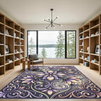 Elegant Lilac Floral Damask Bloom Rug