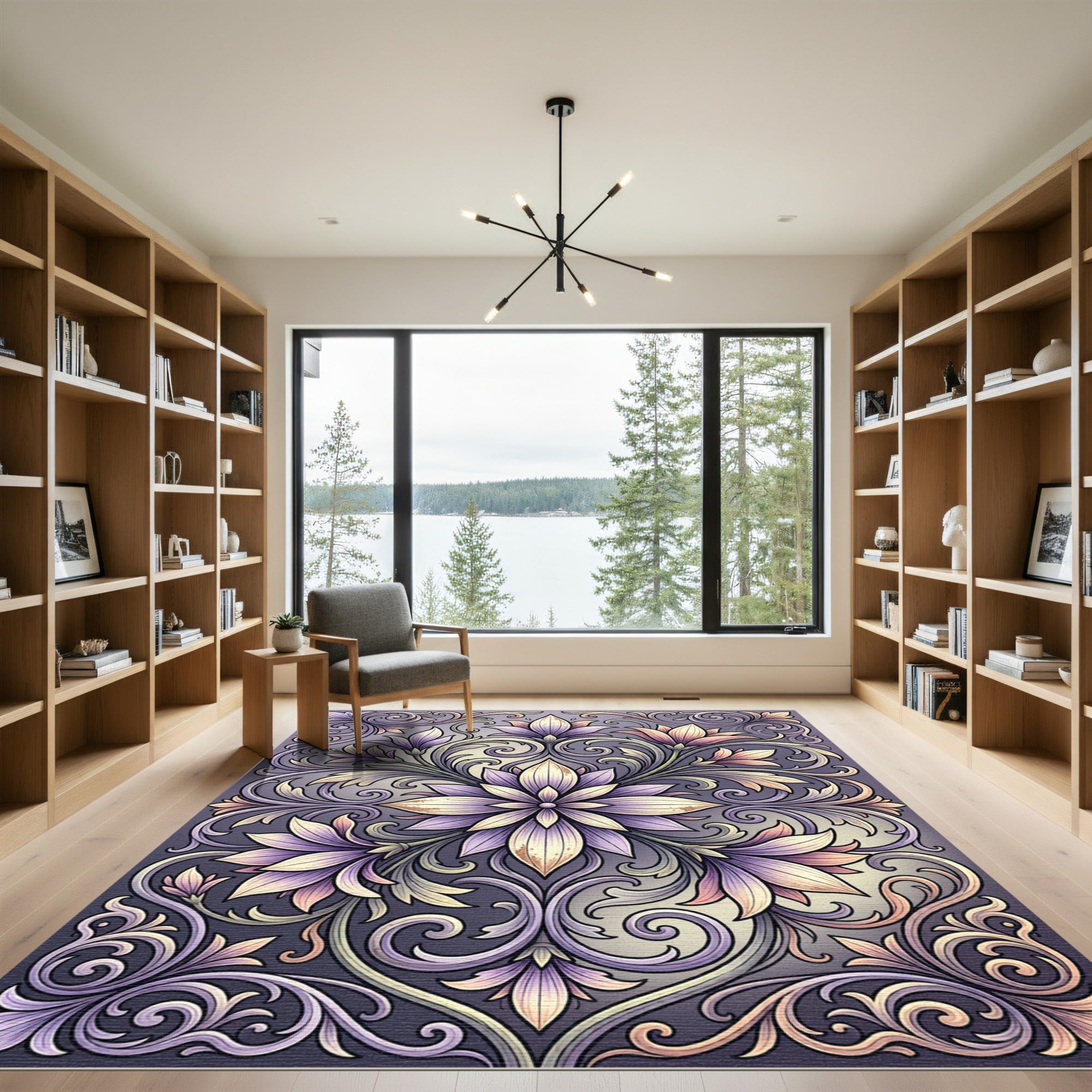 Elegant Lilac Floral Damask Bloom Rug