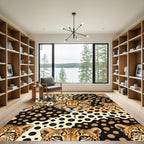 Artistic Fierce Leopard Face Gold Black Rug