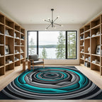Cyan Abstract Circular Vortex Art Rug