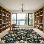Elegant Ivory Floral Midnight Botanical Rug