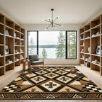 Earthy Brown Geometric Cross Diamond Rug