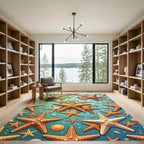 Coastal Starfish and Seashell Aqua Ocean Rug