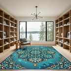 Azure Floral Medallion with Golden Accents Rug